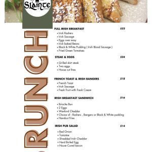 Sláinte Brunch menu