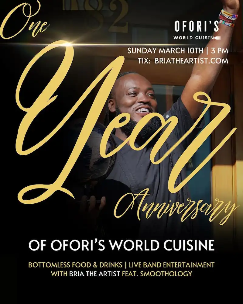 Flier for Ofori's Anniversary Party