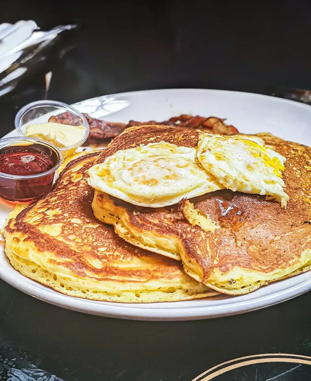 A stack of Birdsall House Brunch pancakes available every Sunday in Peekskill, NY