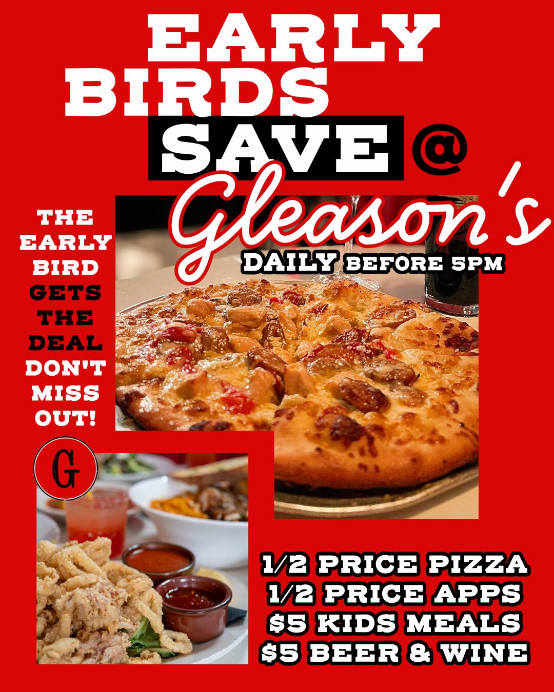 Gleason's in Peekskill Early Bird Deals daily before 5pm